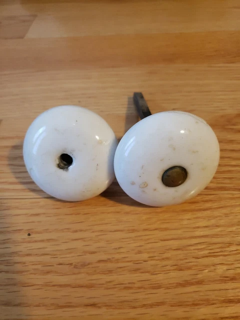 Antique White Porcelain Door Knob Set with Spindle  2.25" Diameter