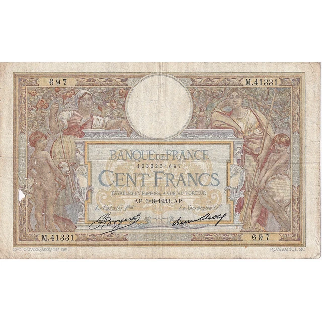 [#195752] France, 100 Francs, Luc Olivier Merson, 1933, M.41331, TB+, Fayette:24