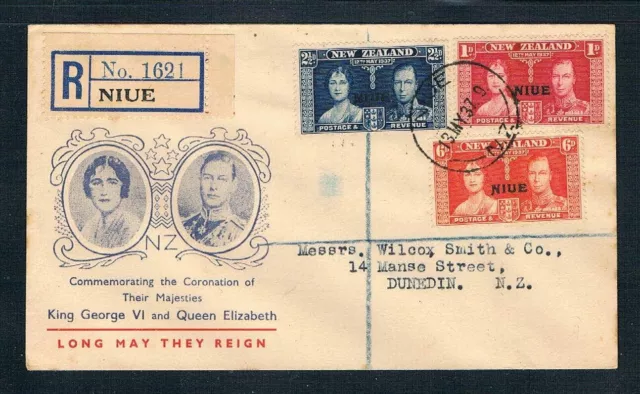 Niue 1937 Krönung Reg FDC Abdeckung - Registration #1621 - Sc 70-72 [ Sg 72-74]