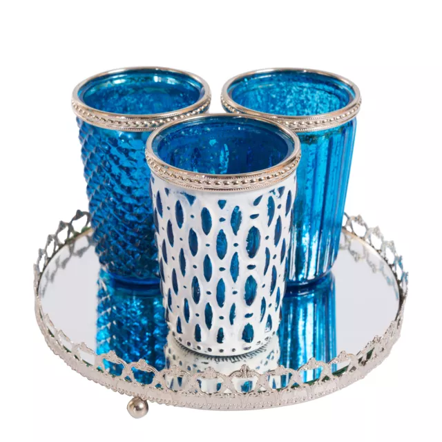 Teelichtglas klar mit Spiegelplatte Dekor Kerzenglas Teelicht Windlicht Glas 3