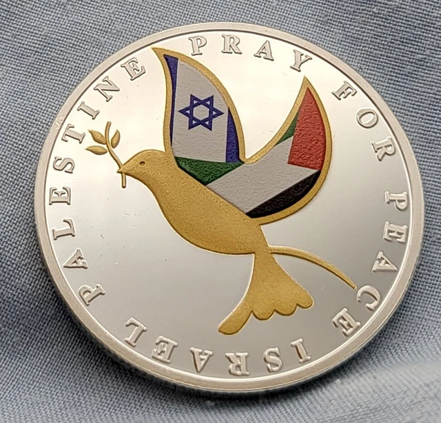 Click Israel ISRAEL PALESTINE SILVER Gold Coin Dove Pray for Peace Map Middle East ...