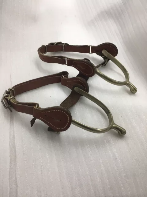 old Pair of Dressage Knob Spurs w/ Leather Straps - English Riding Spurs