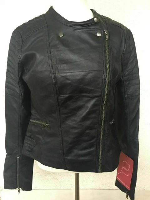 Neuf Femmes Peau Mouton Véritable 100% Pure Cuir Motard Créateur Noir Veste Doux