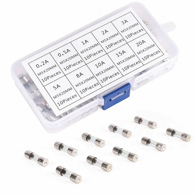 100 Pcs amplificateur audio de voiture installer le fusible en verre 0.2A-20A