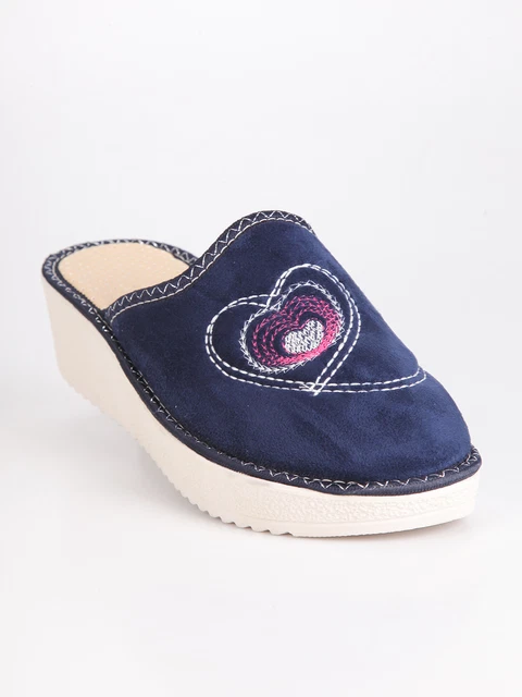 PANTOFOLE INVERNALI CON zeppa alta e ricami color blu Donna