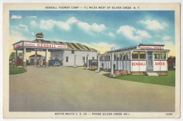 1940 Silver Creek, New York - Linen Roadside Drive-In & Gas Station Old Postcard