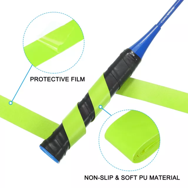 4 piezas cinta de agarre de raqueta de bádminton PU antideslizante verde fluorescente 3