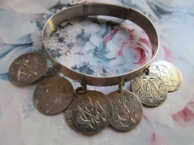 Victorian Antique Love Token Charm Bracelet 1891 Love Token Coins Dated Scenic