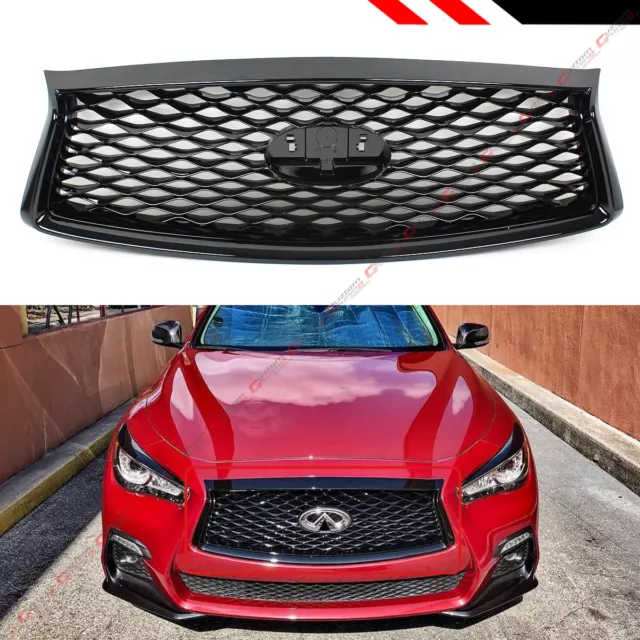 For 18-2024 Infiniti Q50 Glossy Black Out Front Bumper Upper Grille Replacement