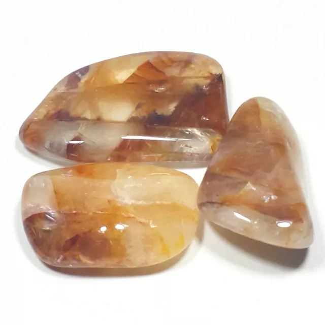 Large Golden Quartz Tumbled Polished Crystal Stone, 3 Piece Set, Avg Size 1.4"