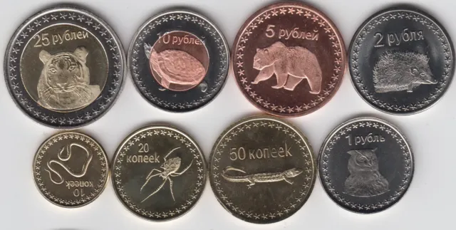 ICHKERIA (CHECHENIA, RUSSIA) Set 8pcs 2014, animals, 2 bimetals, unusual coinage