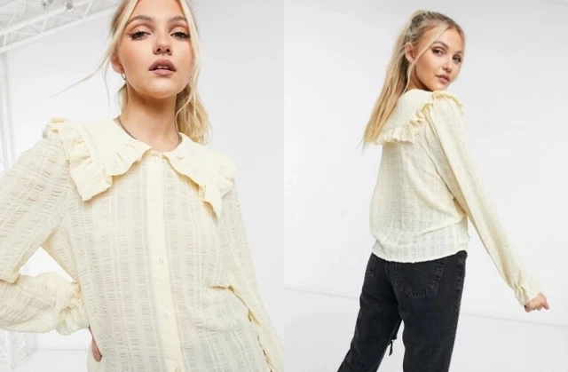 BNWT Monki Semi-Sheer Sailor Peter Pan Collar Naima Blouse Light Yellow - Large BNWT Monki Semi-Sheer Sailor Peter Pan Collar Naima Blouse Light Yellow - Large