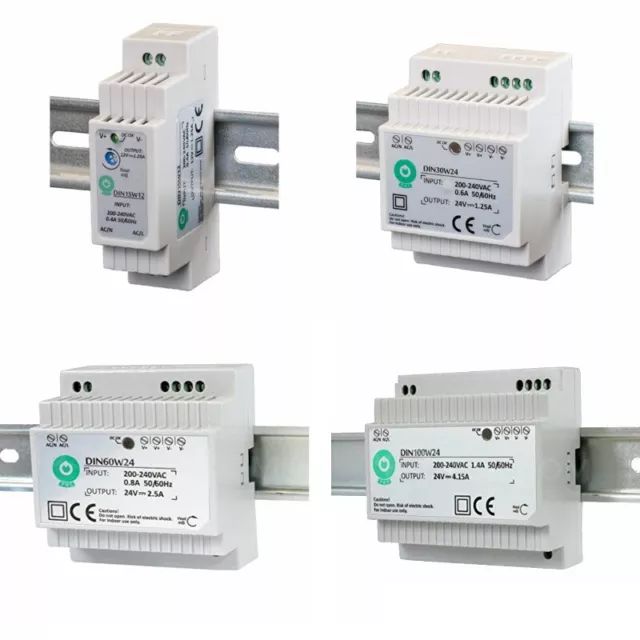 Hutschienen Netzteil 12V/24V LED Stromversorgung 15W/30W/60W/100W Trafo DIN-Rail