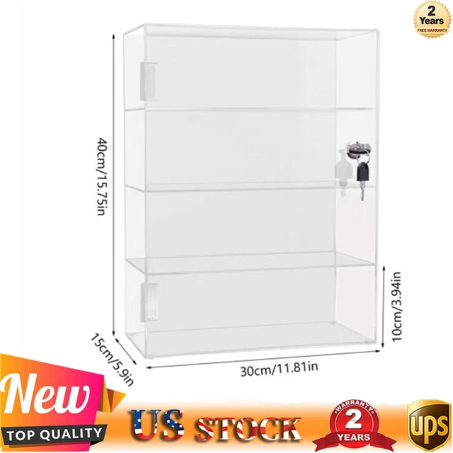 4-Layer Acrylic Countertop Display Case Locking Clear Cabinet Showcase Box