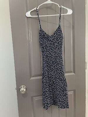 The Gap Fit and Flare Cami Dress, Navy Floral, Adjustable Tank Straps