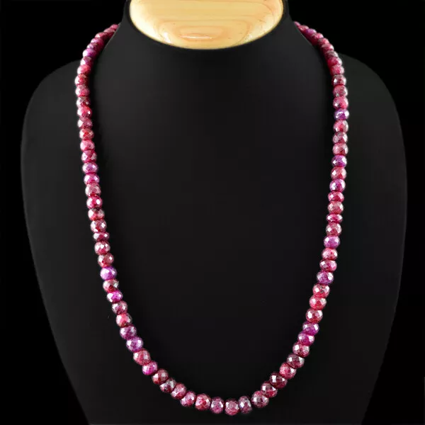Premium Quality 370.90 Cts Natural Faceted Red Ruby Round Shape Beads Necklace