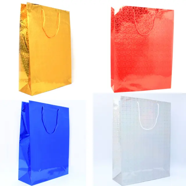 Pack of 12 Extra Large Holographic Gift Bags Christmas Wrapping Present Bags