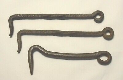 Antique forged WROUGHT IRON LATCH LOT of 3 gate/door twisted steel barn hook mp
