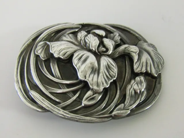 Antique Ornate Chinese Sterling Silver Floral Repousse Belt Buckle