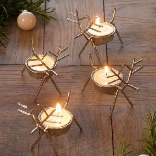 Christmas Candle Holder Decoration 6pc Set Tealights Reindeer Metal Xmas Decor 3