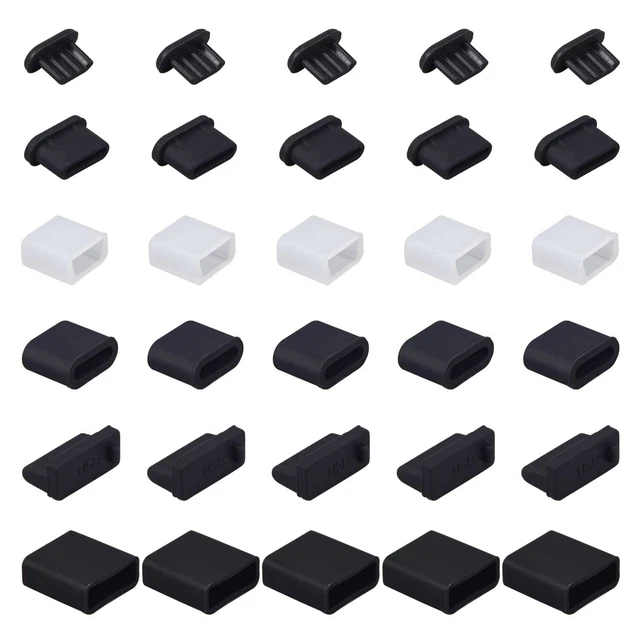 30PCS 6 Types USB Anti Dust Plug Cover, Silicone USB Type-C Dust Stopper