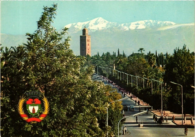 CPM Marrakesh - The Koutoubia on the Atlas and Coat of Arms of the City MOROC (880516)