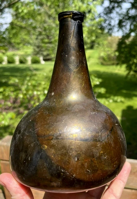 Nice Early Olive Green Dutch Onion Bottle Open Pontil Crude Lip 1750'S Era L@@K