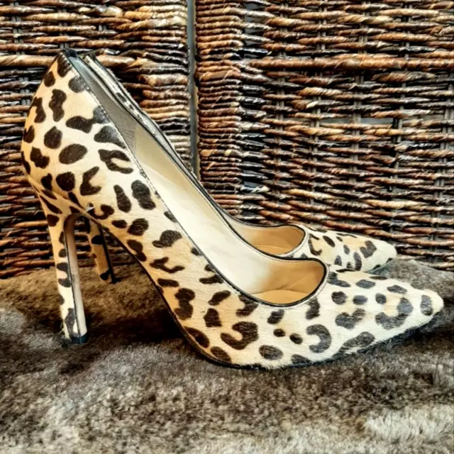 Ivanka Trump Carraly Leopard Calf Hair Pumps Tan 5.5 Black High Heels Leather