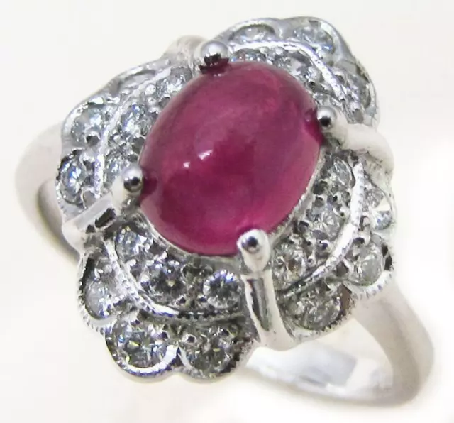 Ruby & Diamond Vintage Ring, 9ct 9k Solid White Gold, Victorian R116 Custom