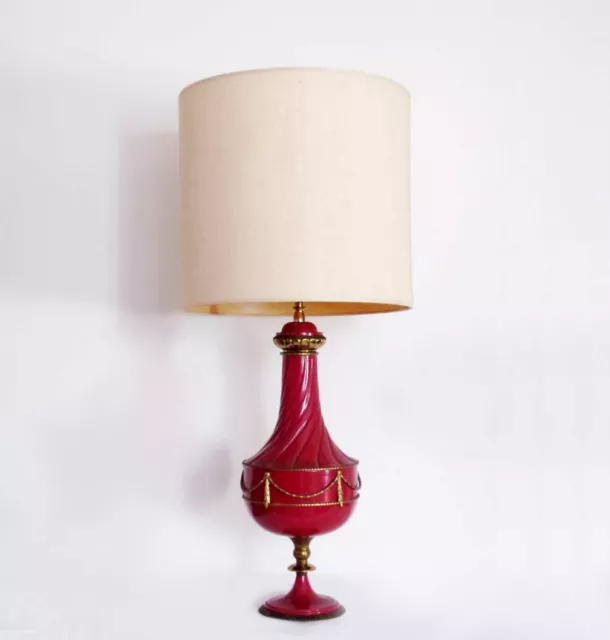 Lampada da Tavolo Rossa Vintage Anni 50 60 Ottone Stile Impero Liberty Classico