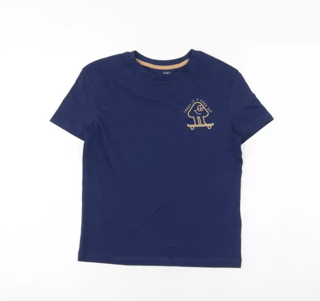 Marks and Spencer Jungen blau Baumwolle Basic T-Shirt Größe 6-7 Jahre Rundhalsausschnitt Pullover