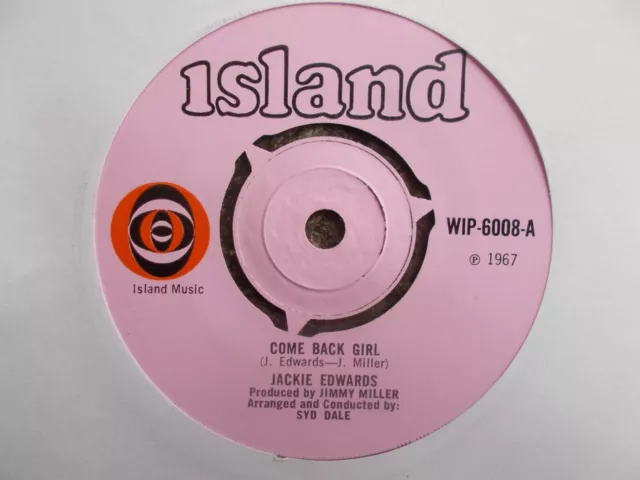 Ex Uk Island 45 - Jackie Edwards - "Come Back Girl" / "Tell Him You Lied"