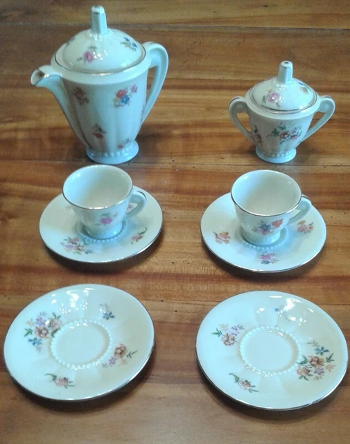 Service à Café En Porcelaine De Limoges - Vintage - Motif Fleurettes Rose