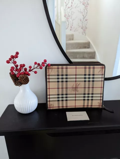 Burberry Unisex Beige House Check Tartan Canvas Ipad Tablet Case 26cm x 21cm