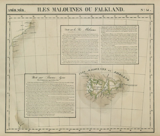 Amér. Mér. Iles Malouines #41. Falkland Islands Patagonia. VANDERMAELEN 1827 map