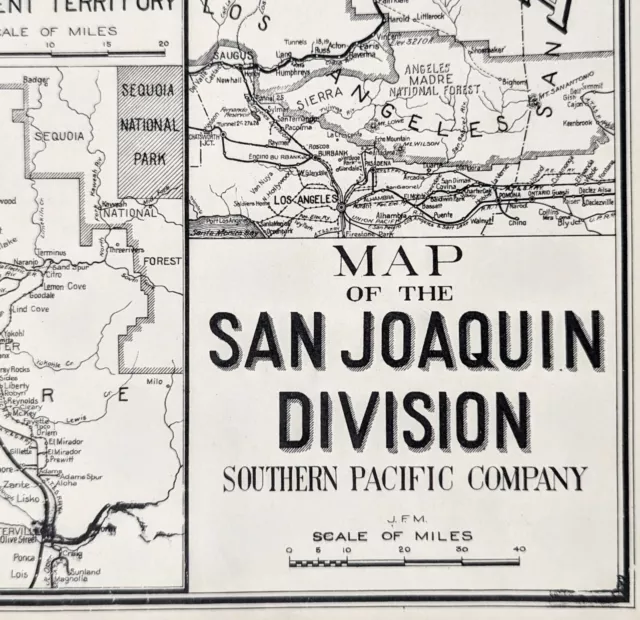 1946 San Joaquin California Map ORIGINAL Bakersfield SOUTHERN PACIFIC RAILROAD