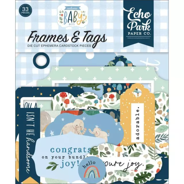 Echo Park 'WELCOME BABY BOY' Frames & Tags Die-Cut Ephemera 33pcs WBB234025