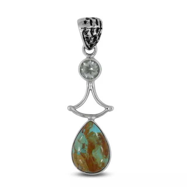 Boulder Turquoise Green Amethyst Handmade Designer 925 Sterling Silver Pendant