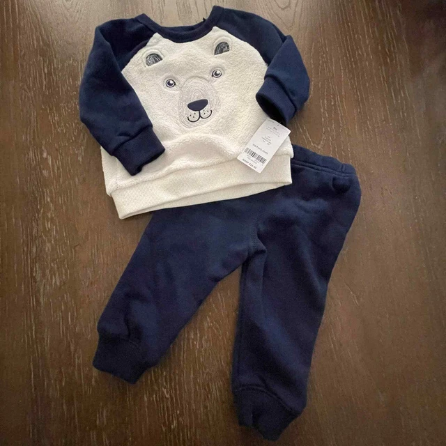 Carters Set Baby Boys 9mo Blue White Fuzzy Bear 2pc NEW