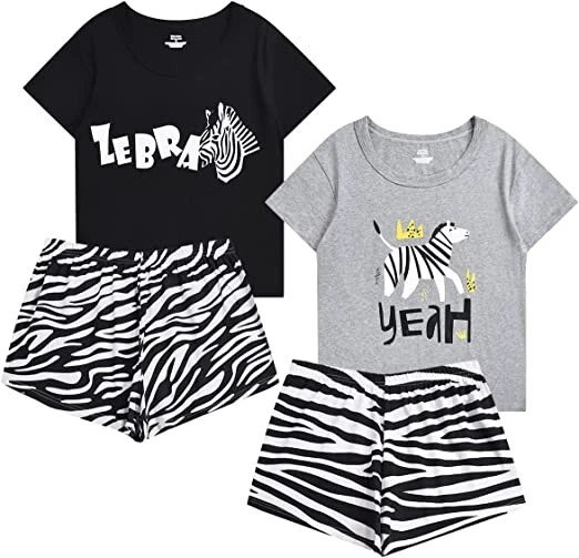 ABeCue Womens Cute Zebra Set Pajamas Cartoon Tee and Shorts PJS Set XL