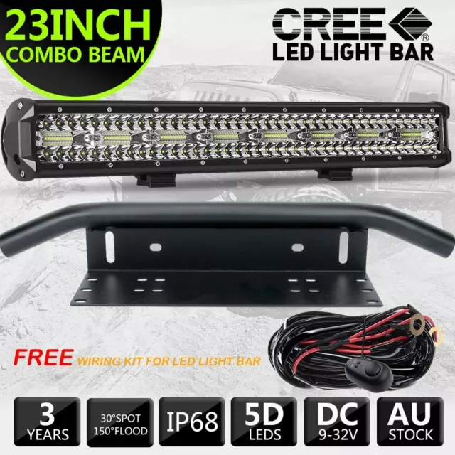 23Inch  Led Light Bar Spot Flood Combo Driving Lamp SUV Number Plate Frame