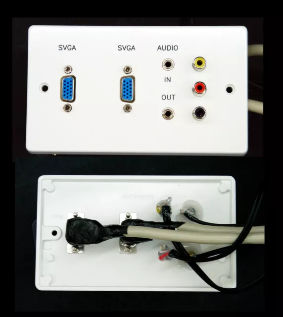 Av Placa de Pared,Caja & Cables A Pantalla 2x VGA & 3.5mm Audio Jack 3 Phono Rca