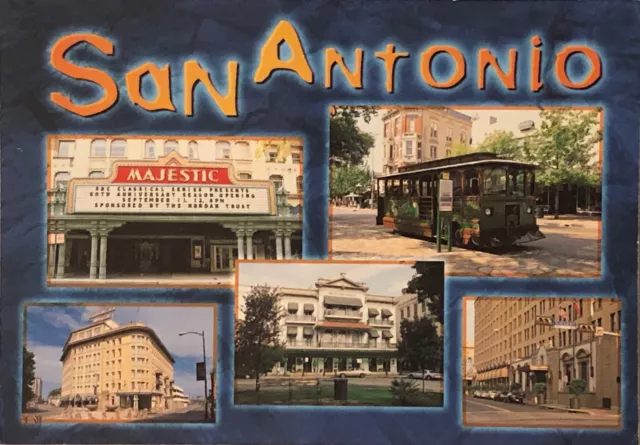 San Antonio Texas TX Downtown POSTCARD Majestic Theater Crowne Plaza Trolley UNP