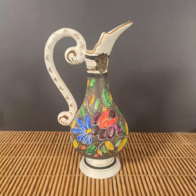 Vintage hand painted Hubert Bequet Quaregnon Ewer Vase Belgium 9"