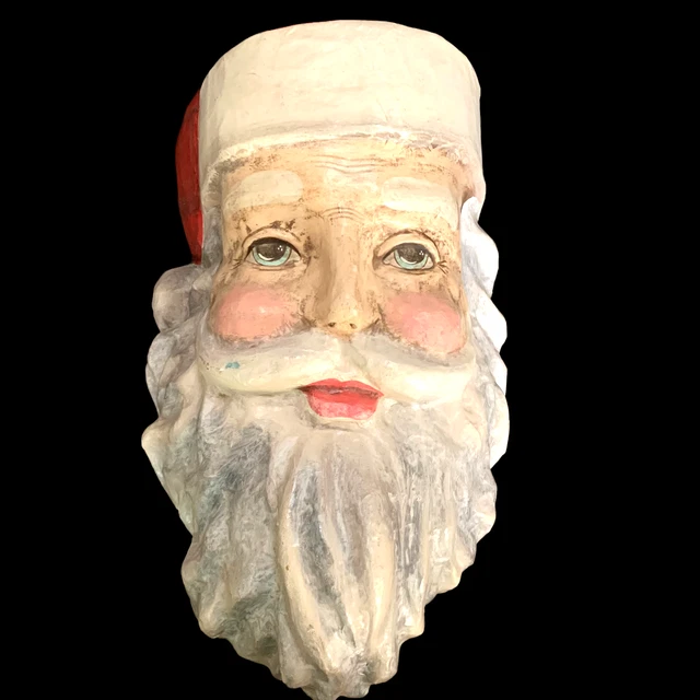 VINTAGE LARGE PAPER Mache Santa Face Head Wall Hanging 17" x 11" 185.