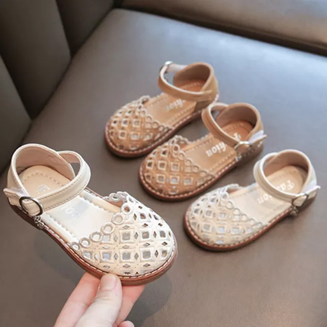 Summer Girls Sandals Wedding Dress Princess Party Kids Leather Holiday Shoes UK