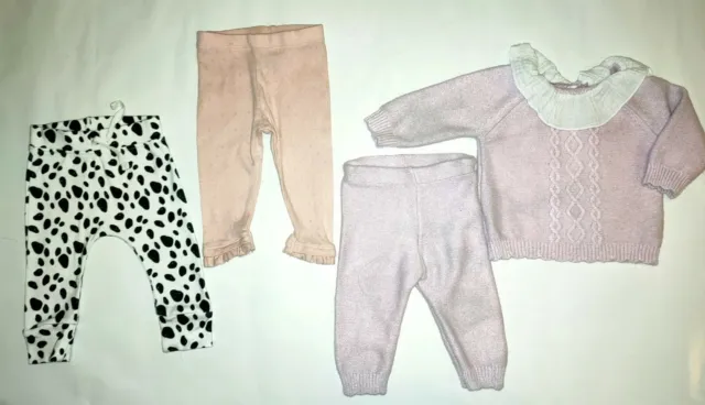 Baby Girls Bundle 0-3 Months Fine Knit Soft Set With 2 Pairs Leggings Matalan 