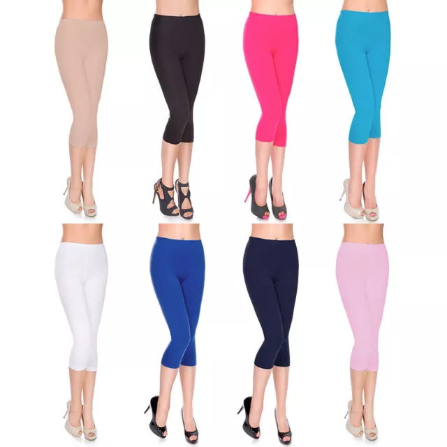 leggings femme 3/4 leggings opaques coton pantalon linge yoga fitness pantalon