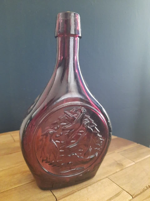 Vintage Purple Glass Amethyst Seasons Greetings 1973 Commemorative Bottle Birds Vintage Purple Glass Amethyst Seasons Greetings 1973 Commemorative Bottle Birds