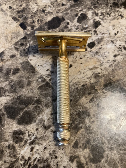 Gillette Ball End Tech Gold "Post-War" Vintage Double Edge Safety Razor